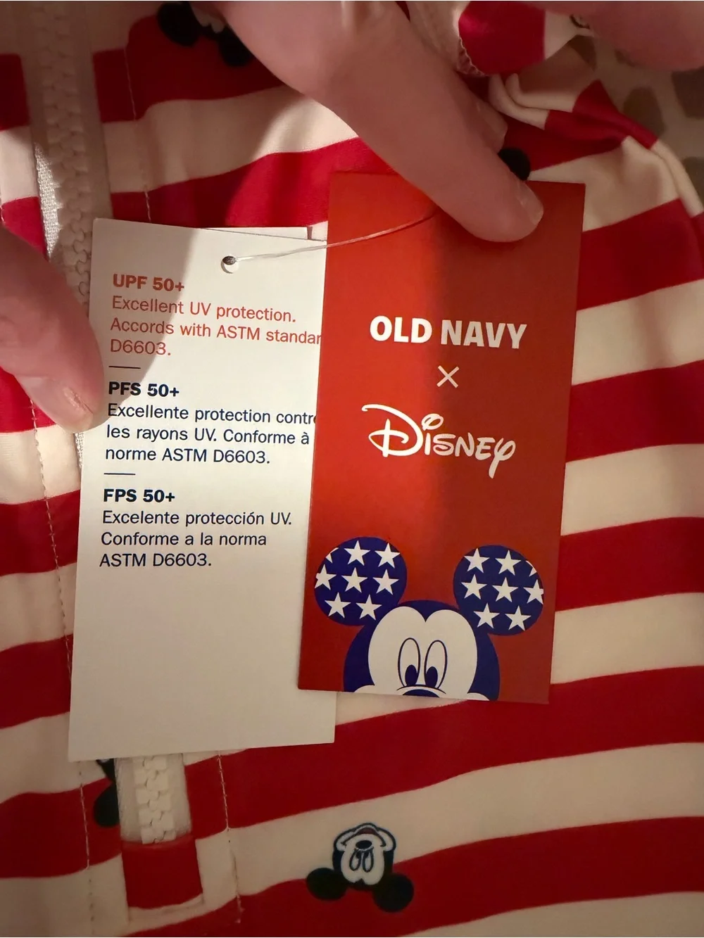Disney Red & White Striped Mickey Mouse Zip One-Piece